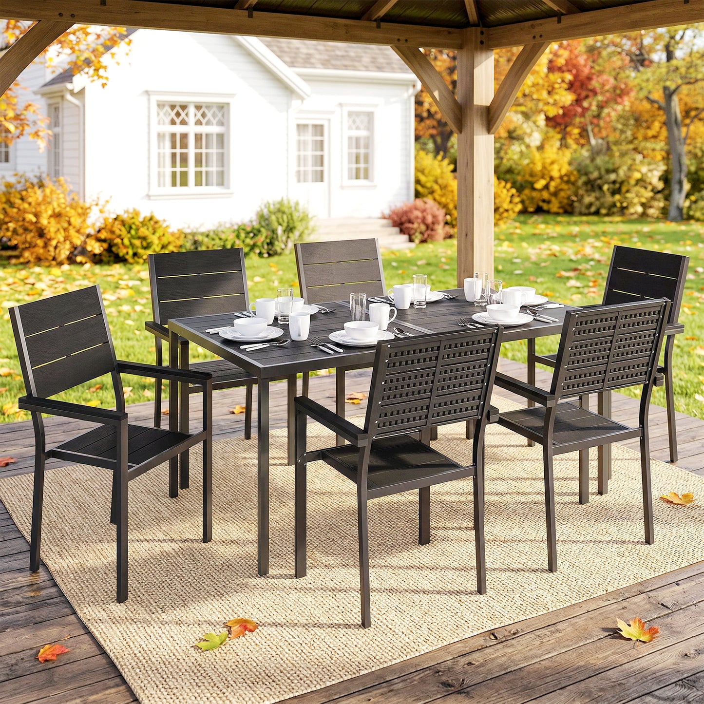 Outsunny 7 Piece Outdoor Dining Set With Slatted Tabletop For 6 Patio Table And Chairs Garden Furniture