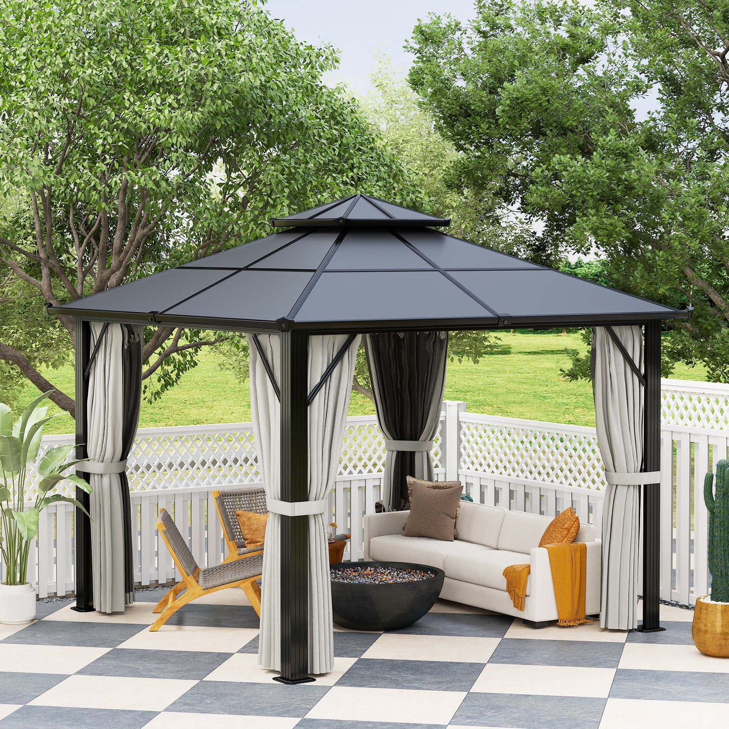Outsunny 3x3m Hardtop Gazebo With UPF30 Polycarbonate Roof Aluminium Frame Garden Pavilion Mosquito Netting