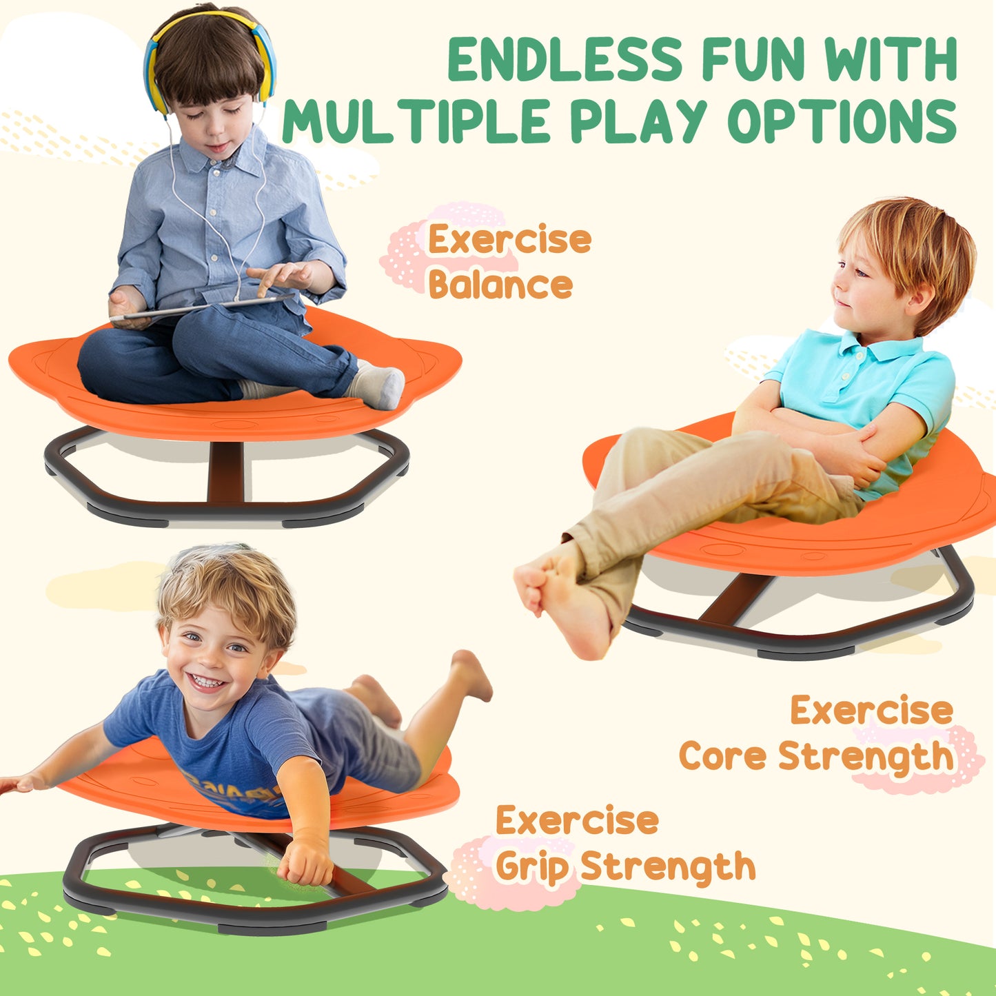 AIYAPLAY Planet Shaped Kids Swivel Chair Sensory Spinning Chair For Balance And Coordination Training Orange
