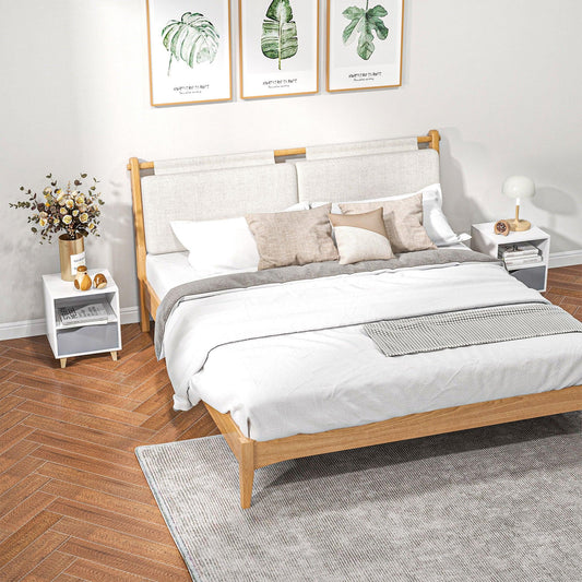 HOMCOM Modern Bedside Table, Drawer, Shelf, Wood Legs, White/Grey, 36.8x33x43.8cm - ALL4U RETAILER LTD