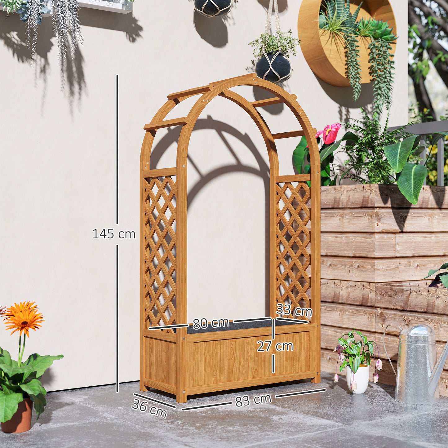 Outsunny Wooden Raised Garden Bed with Trellis Liner and Drainage Holes for Vine Climbing Plants 83 x 36 x 145 cm