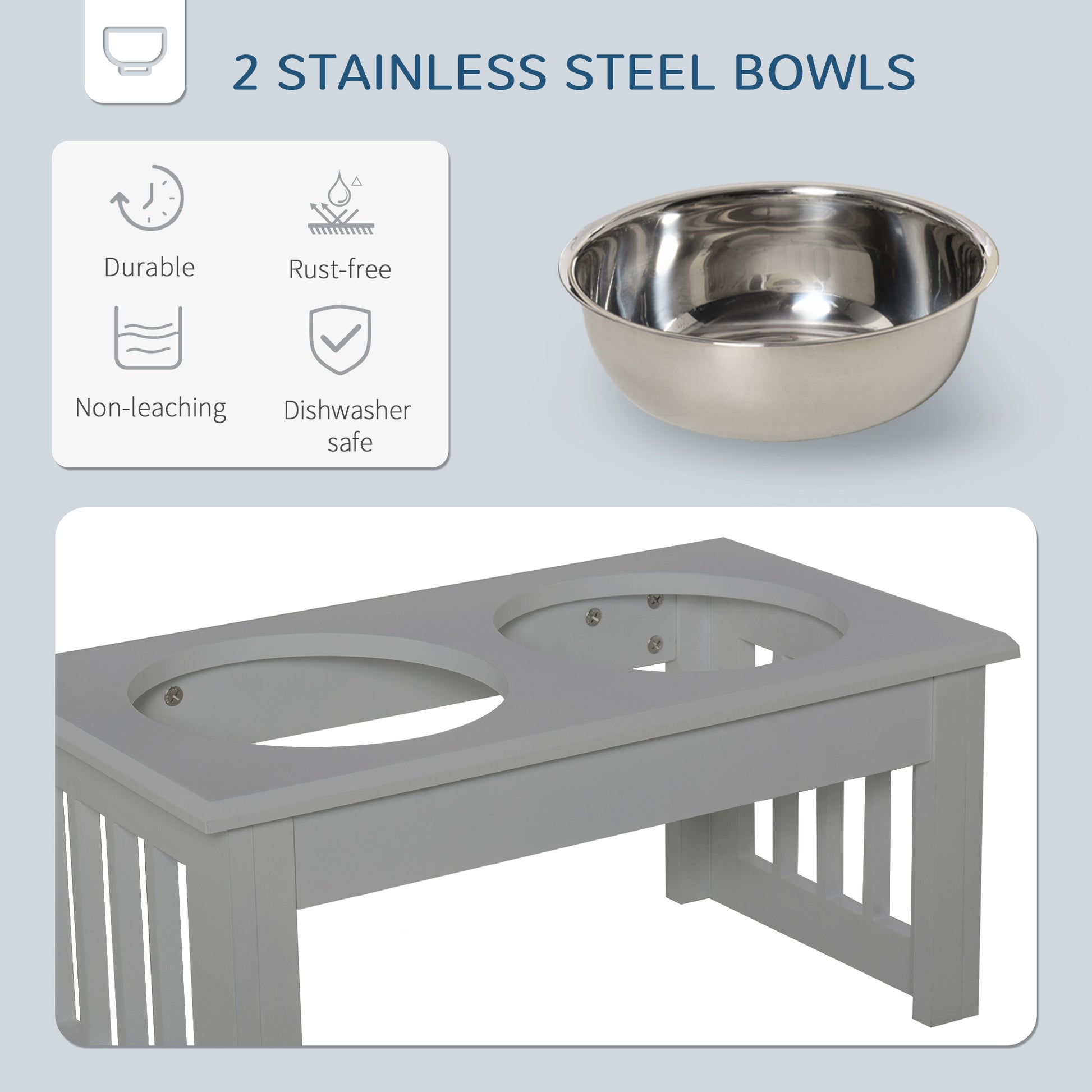 PawHut Elevated Stainless Steel Dog Feeding Station with Dual Bowls for Small Breeds - Grey - ALL4U RETAILER LTD