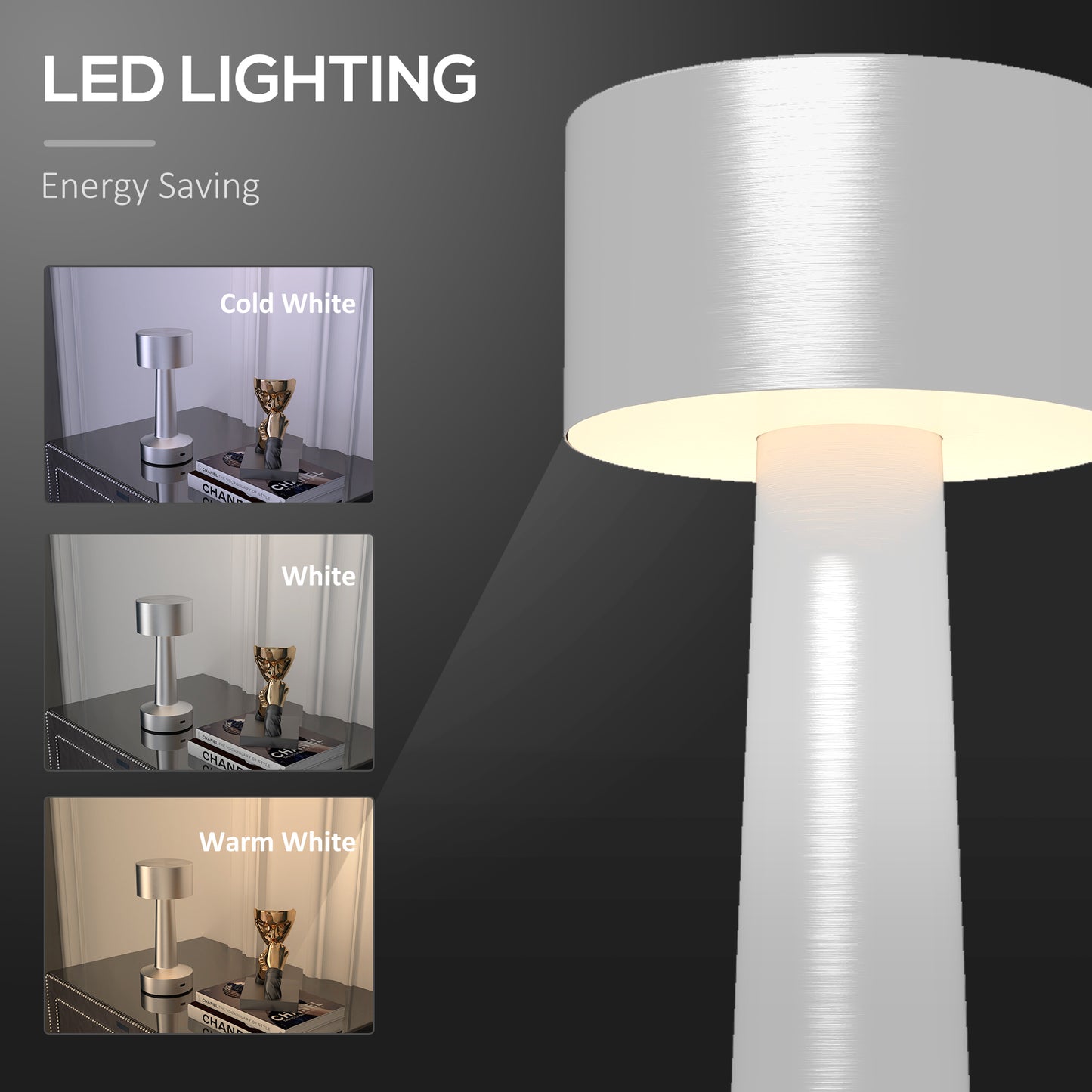 2 Pack Cordless Table Lamp Touch LED Desk Lamp With Rechargeable Battery Three Colour For Bedroom Living Room Silver