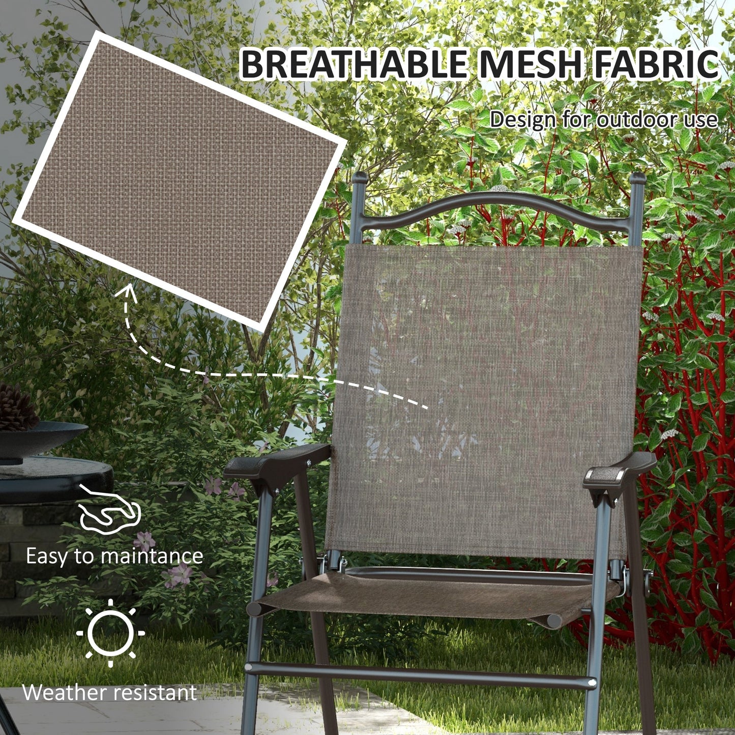 Outsunny Folding Garden Chairs Set Of Two With Fabric Mesh Seats Outdoor In Mixed Brown
