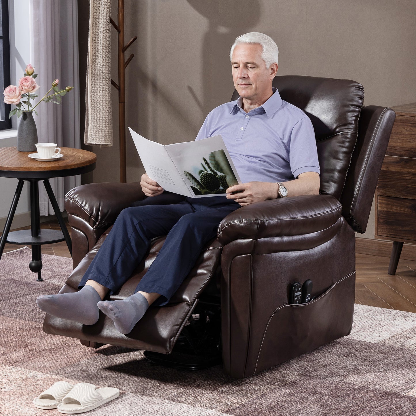 HOMCOM Power Lift Recliner Chair With Vibration Massage And Heat USB Brown With Remote Control