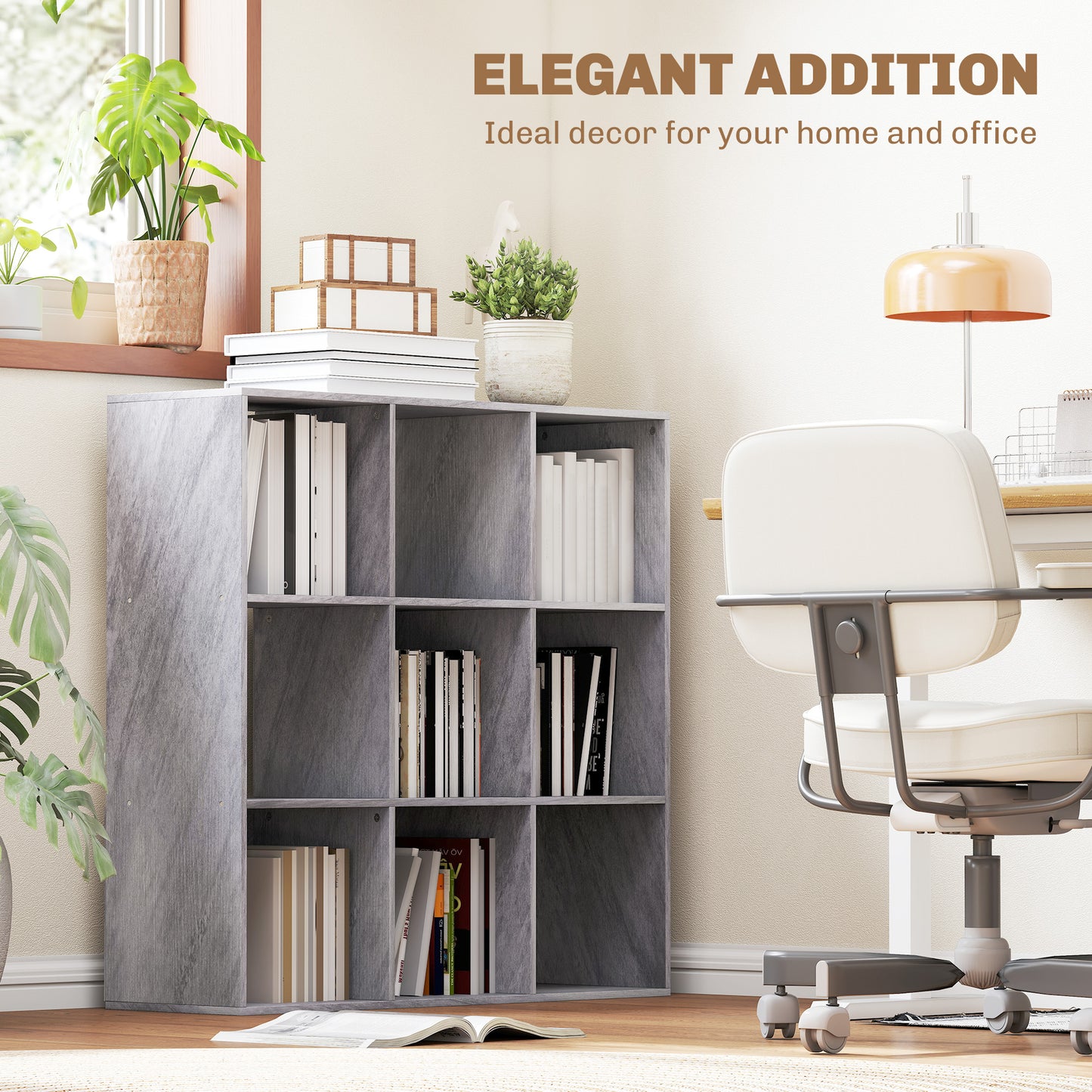 HOMCOM Marble Grey Nine Cube Storage Shelf Particle Board Durable Home Office Organizer