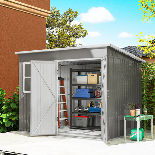 Outsunny 8.5 x 6ft Galvanised Steel Storage Shed With Foundation Kit Window Lockable Wide Doors Light Grey
