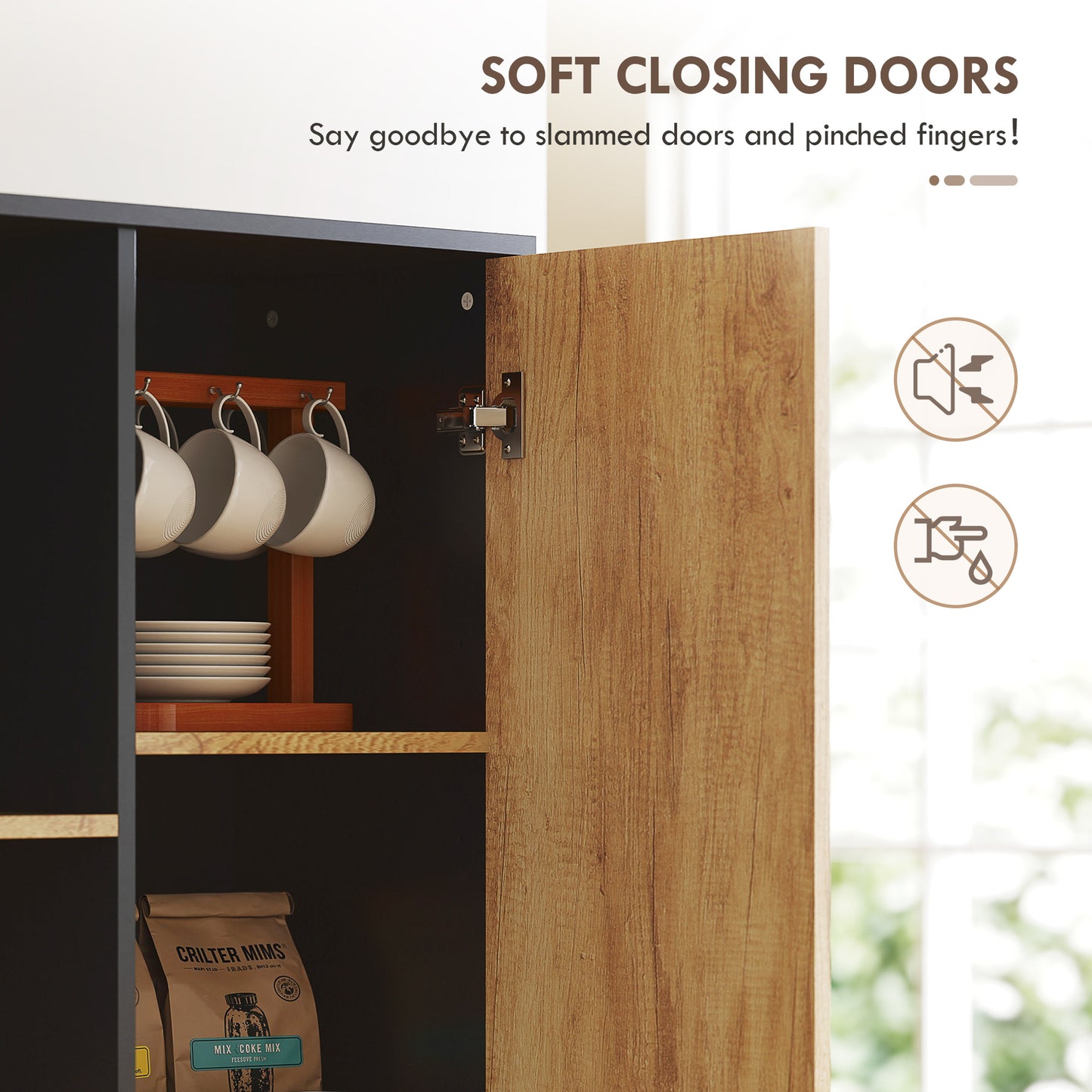 HOMCOM Tall Kitchen Cupboard Freestanding Pantry Cabinet With Adjustable Shelves And Drawers Soft Close Door 160cm