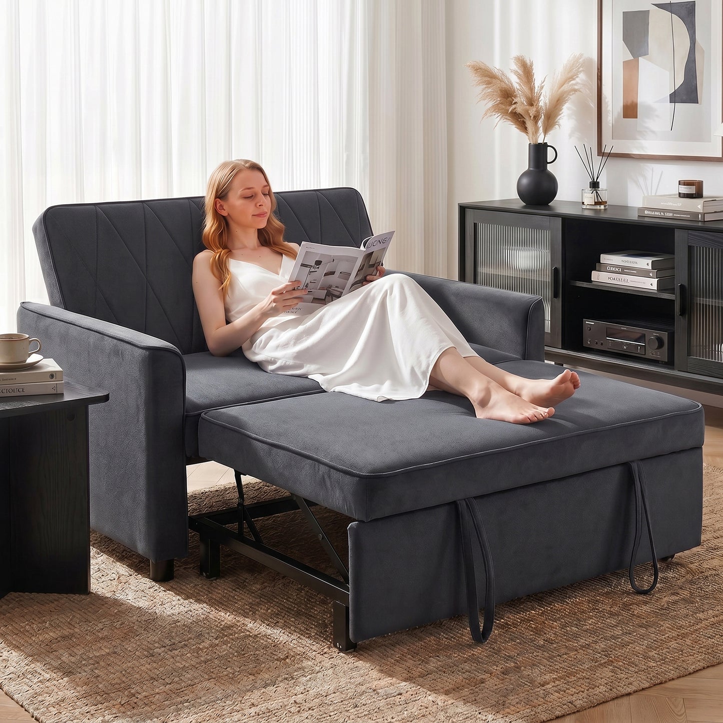 HOMCOM 2 Seater Sofa Bed 3 In 1 Convertible Pull Out Sleeper Sofa With Clik Clack Adjustable Backrest Dark Grey