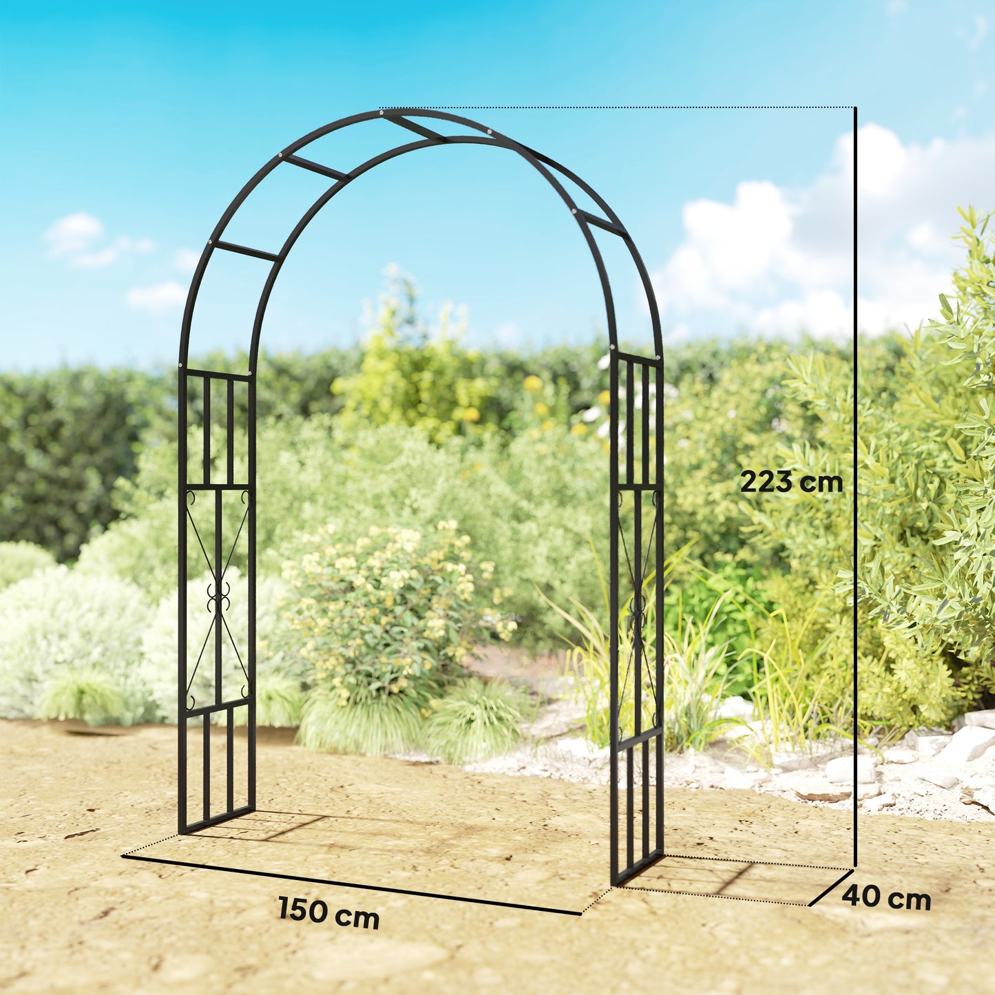 Outsunny Steel Garden Arch 2.2m High 1.5m Trellis For Climbing Roses Wisteria Vines Outdoor Wedding Arch Black