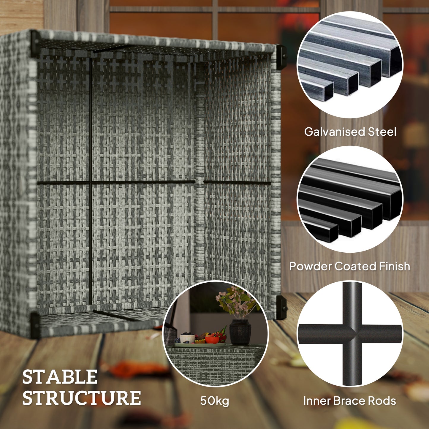 Outsunny 62 By 62 Centimeter Glass Top Rattan Garden Side Table Light Grey With Tempered Top