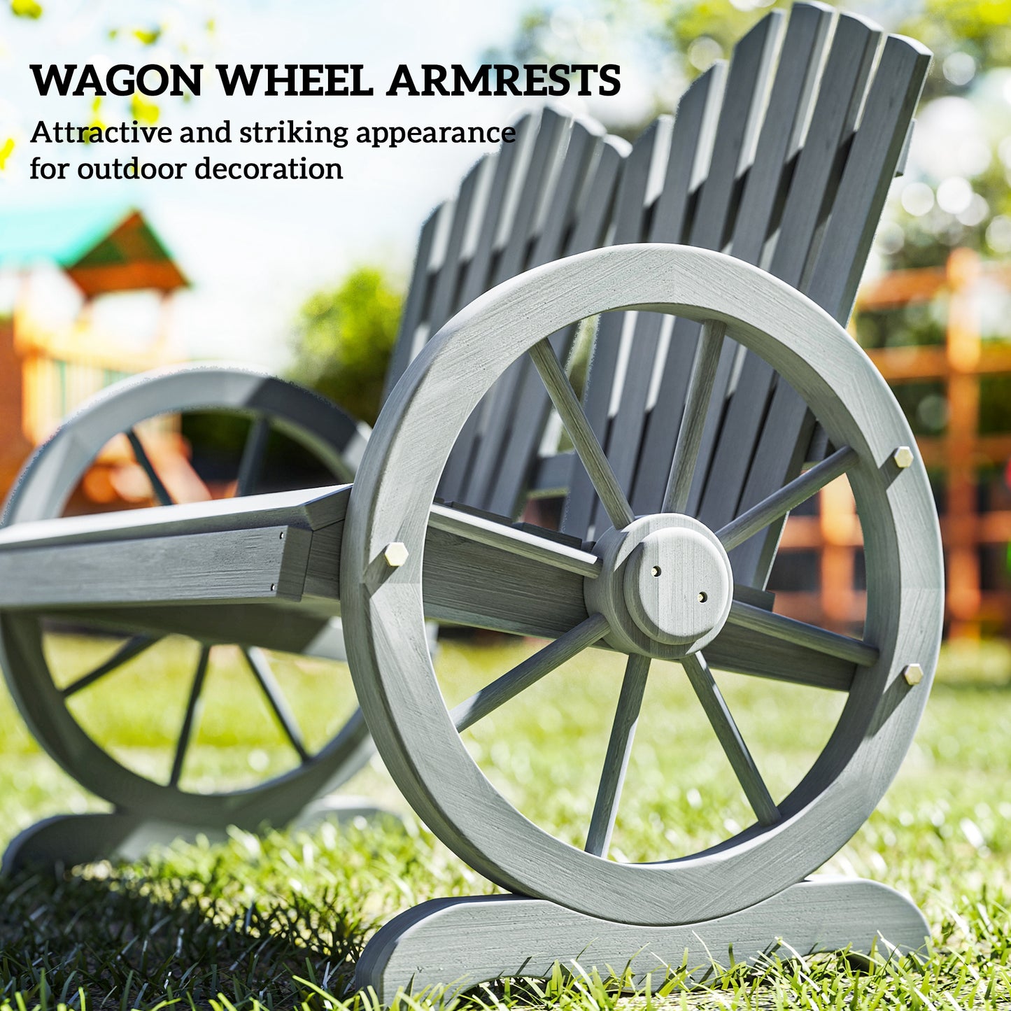 Outsunny Fir Wood Love Seats With Wheel-Shaped Armrests Large Load-Bearing Outdoor Patio Grey