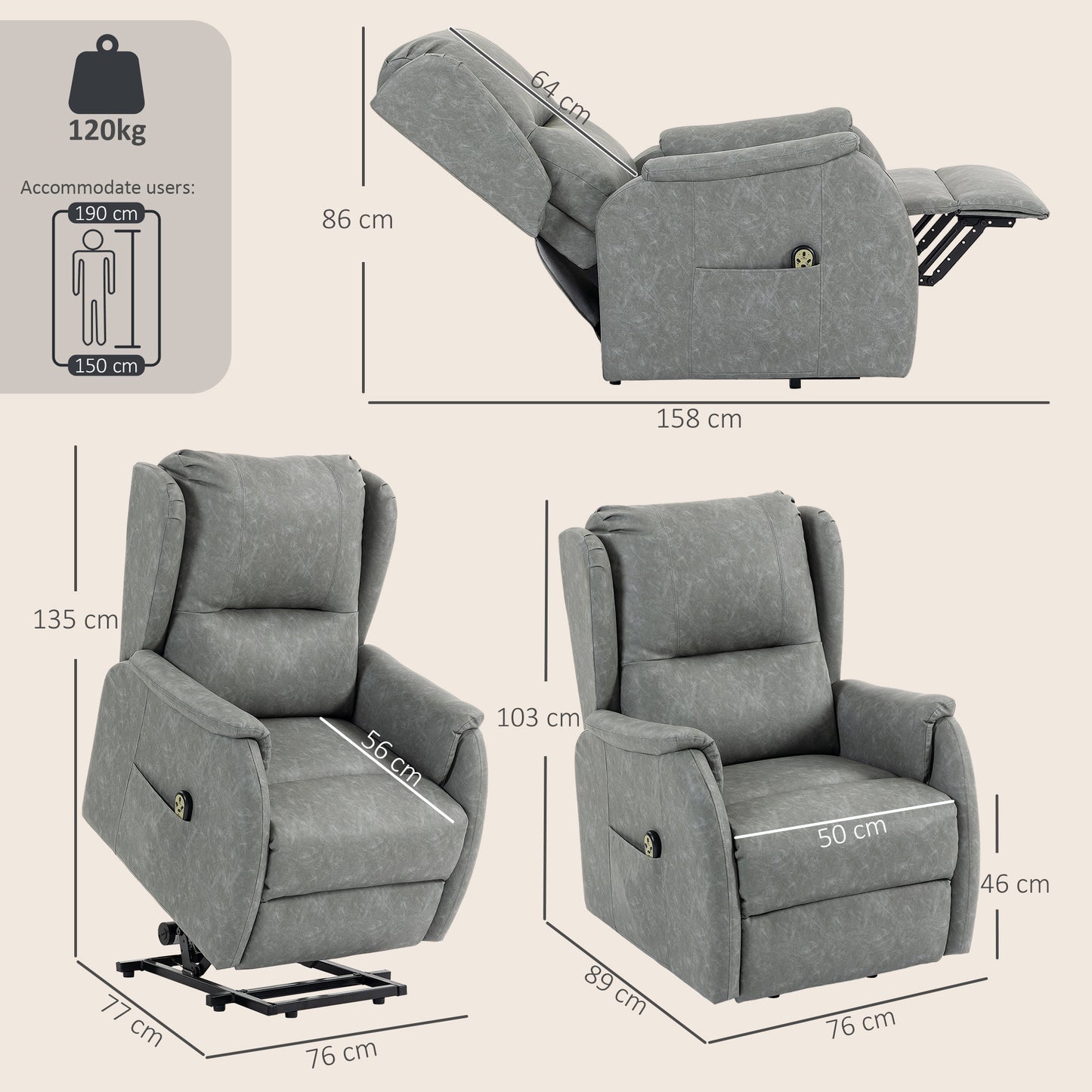 HOMCOM Power Lift Recliner Chair Dual Motor Electric Lift Chair For Elderly With Remote Control Grey