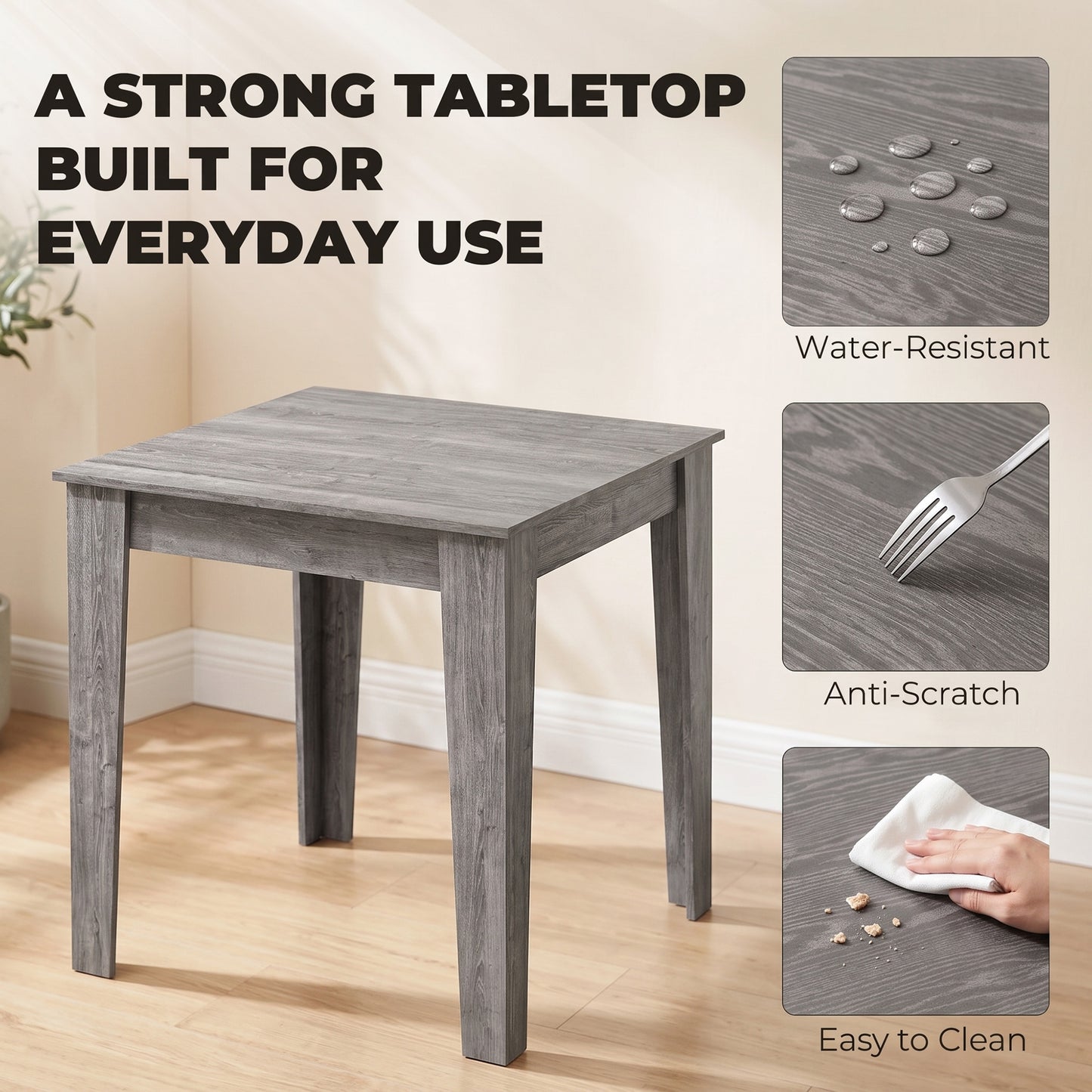 Homcom Square Dining Table For 4 Modern Grey Wood Effect Kitchen Table
