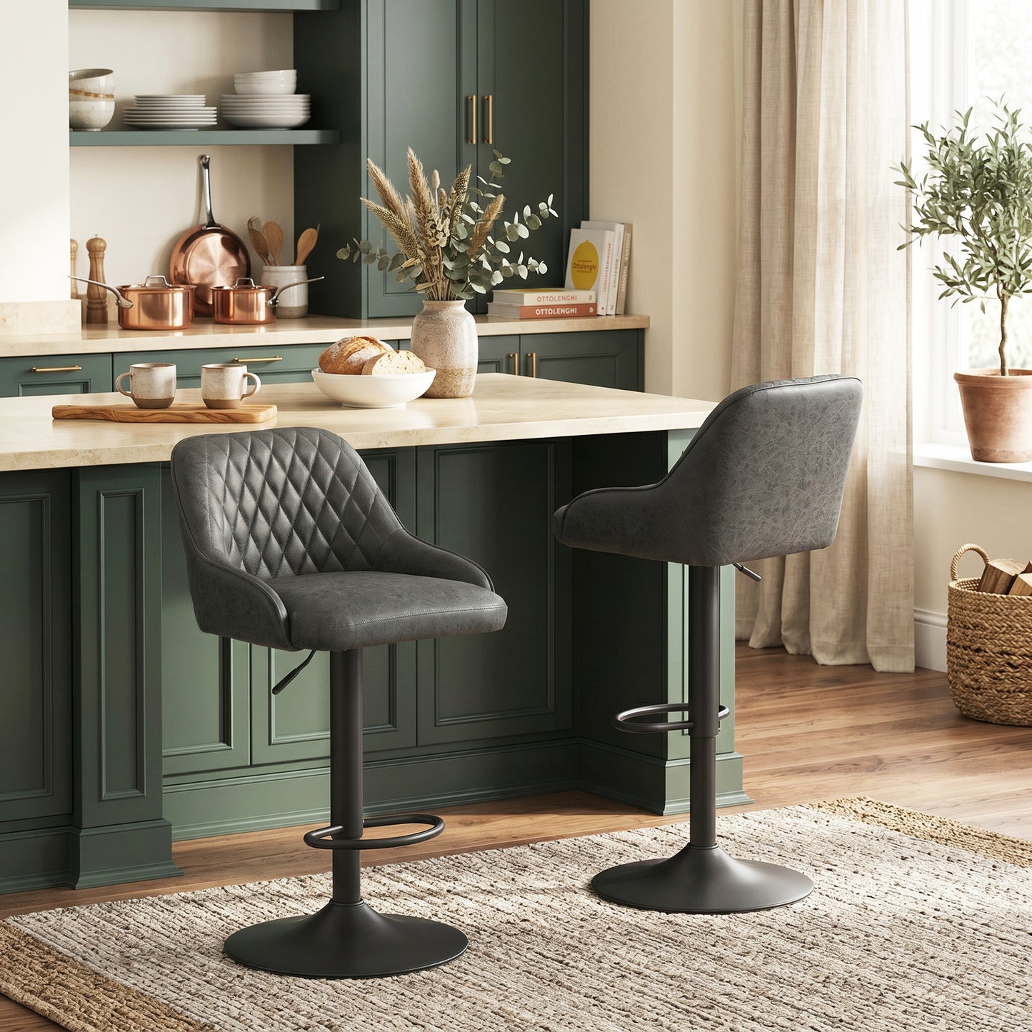 HOMCOM Adjustable Swivel Bar Stools With Backrest Set Of 2 For Kitchen Island Dark Grey