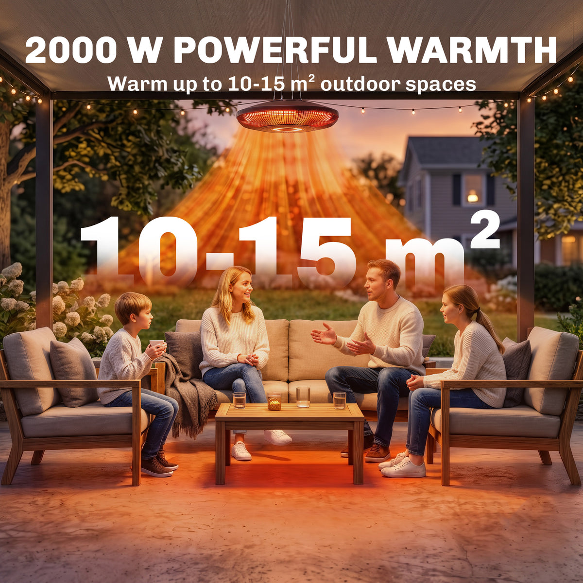 Outsunny 2000W Hanging Electric Patio Heater With LED Light And Remote