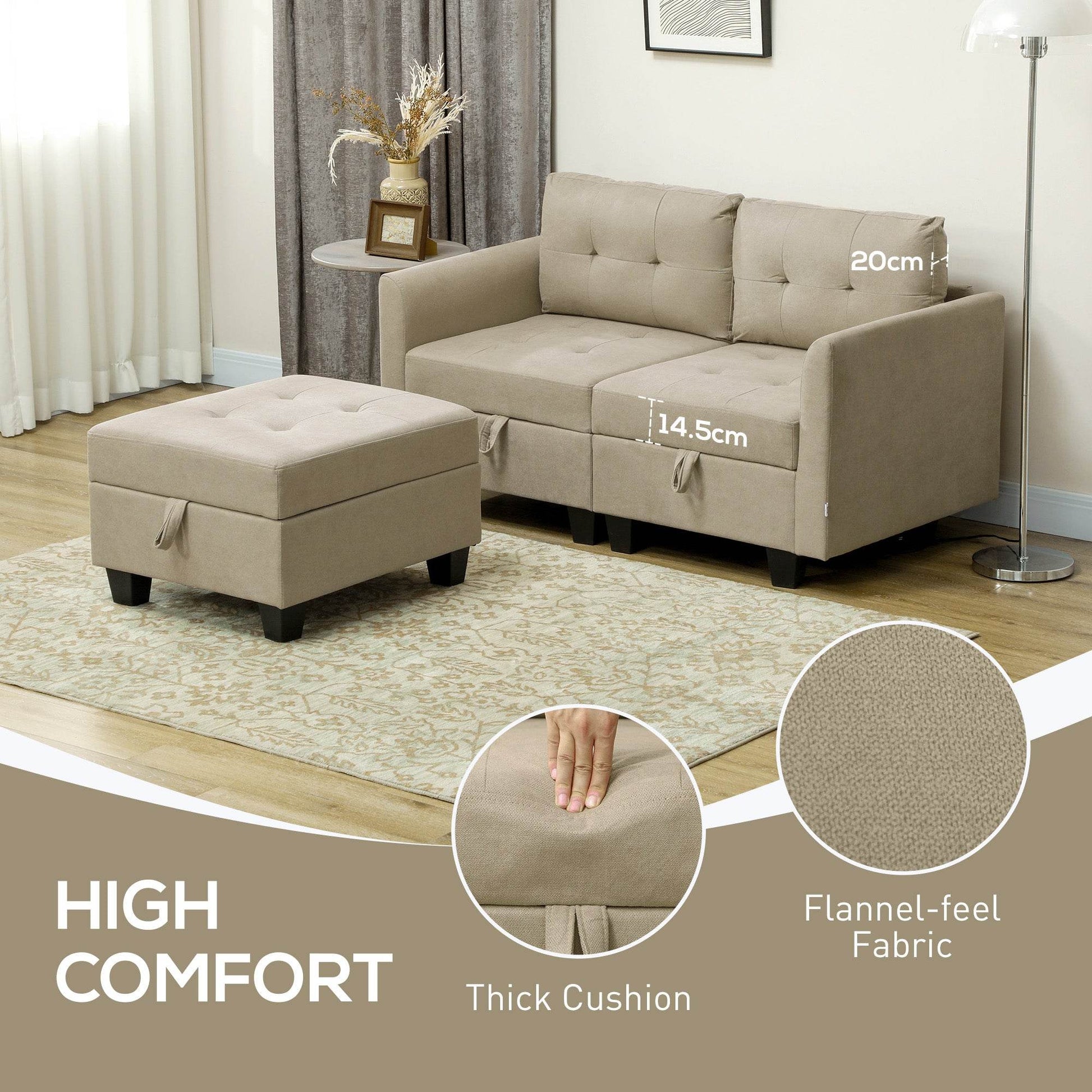 HOMCOM Customisable Light Brown 'L' Shaped Storage Sofa Set - ALL4U RETAILER LTD