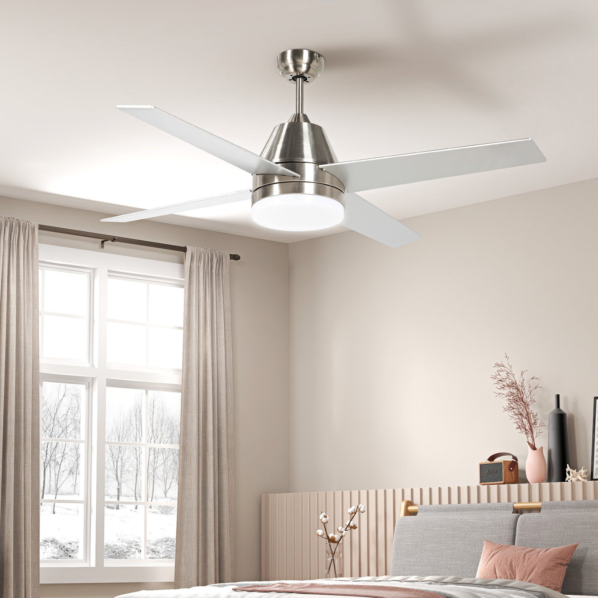 HOMCOM Silver and Black LED Ceiling Fan with Remote Control, Reversible Blades and Flush Mount Design - ALL4U RETAILER LTD