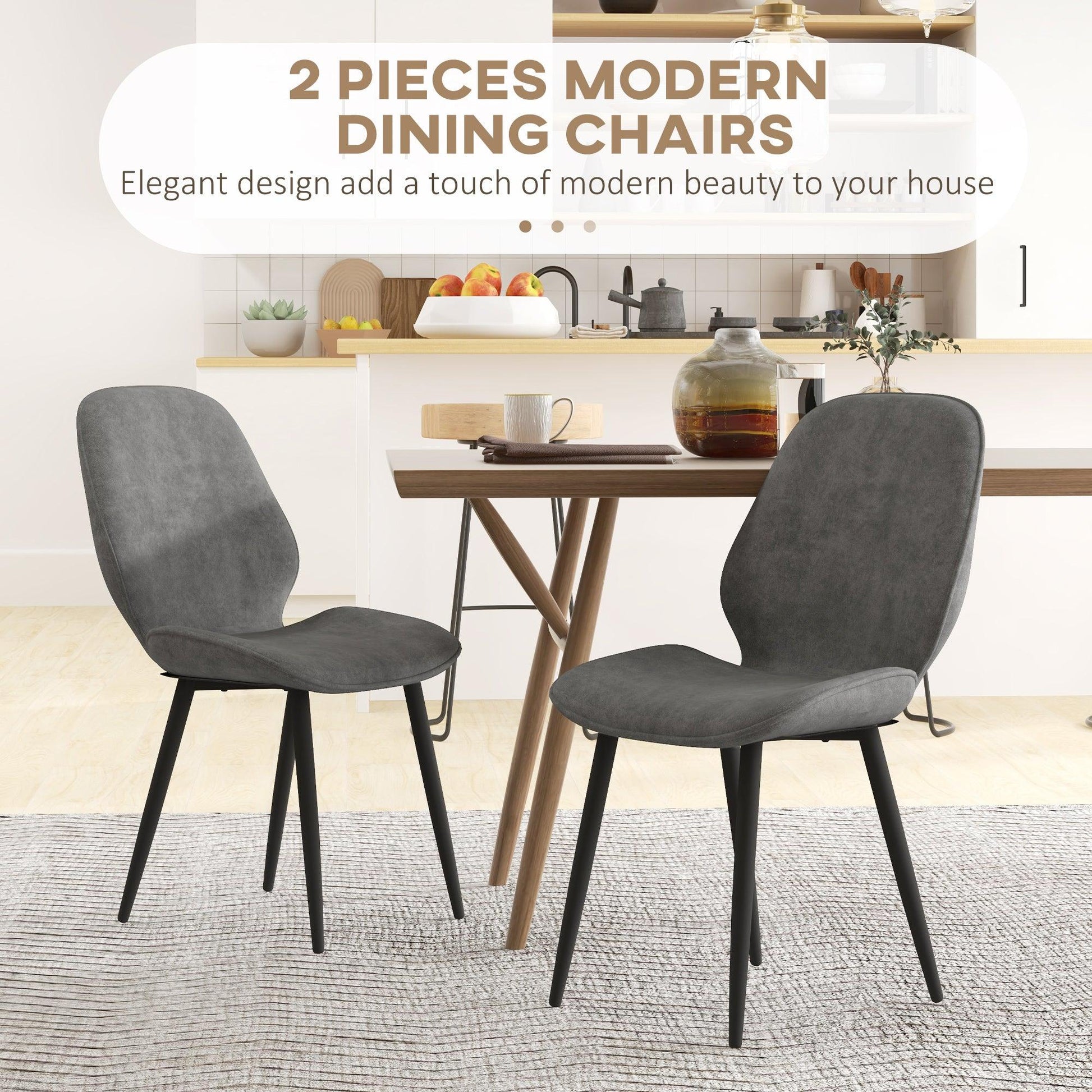 HOMCOM Set of 2 Grey Velvet Dining Chairs with Metal Legs - ALL4U RETAILER LTD