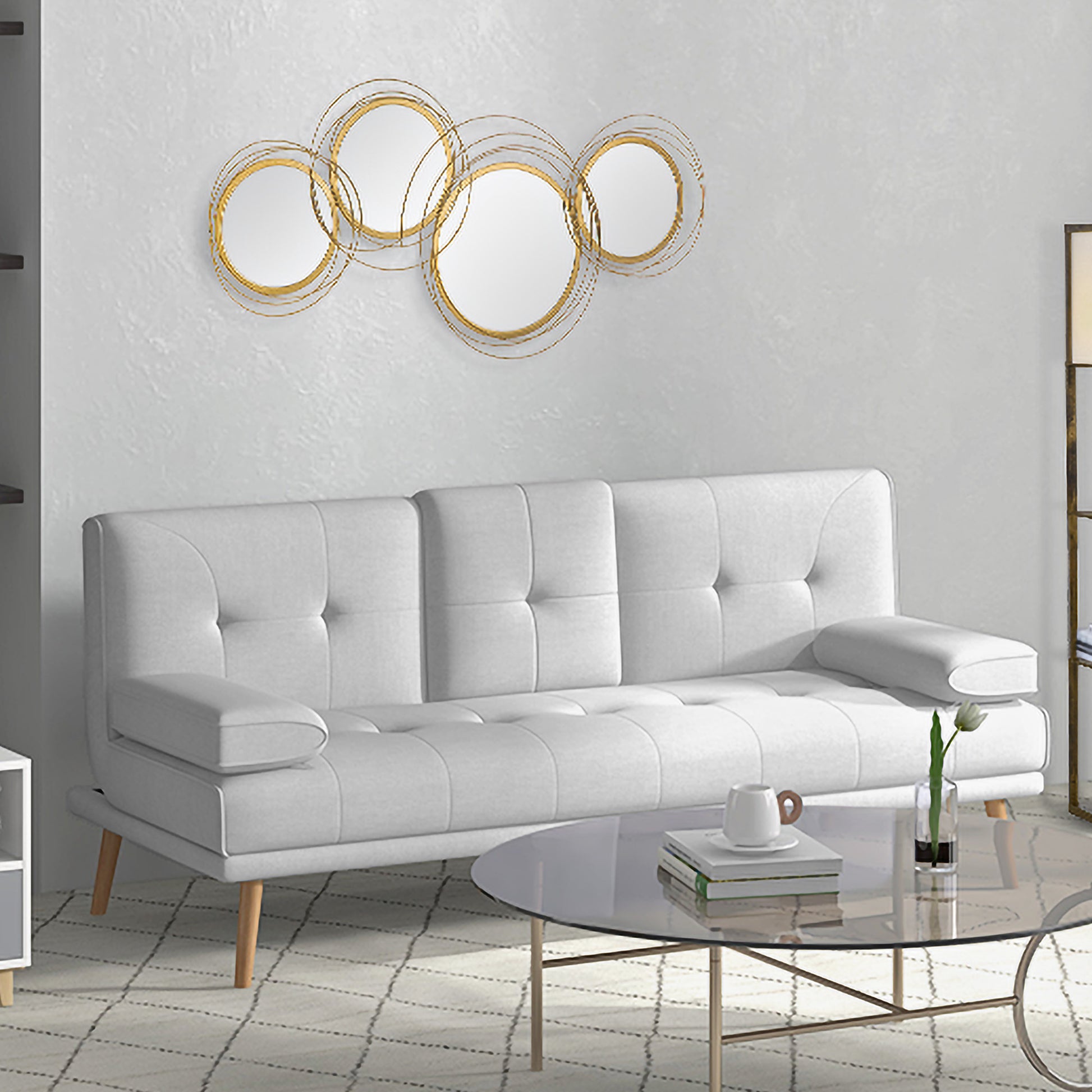 HOMCOM Gold-Tone Modern Metal Wall Mirror Art with Asymmetric Circular Design for Home Decor - ALL4U RETAILER LTD