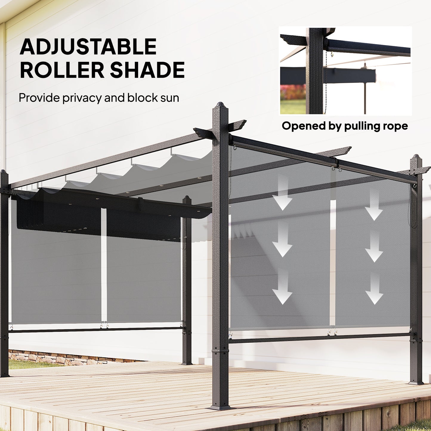Outsunny 4 x 3 m Garden Pergola With Retractable Roof Canopy And Roll Up Sides Outdoor Gazebo Kit Dark Grey