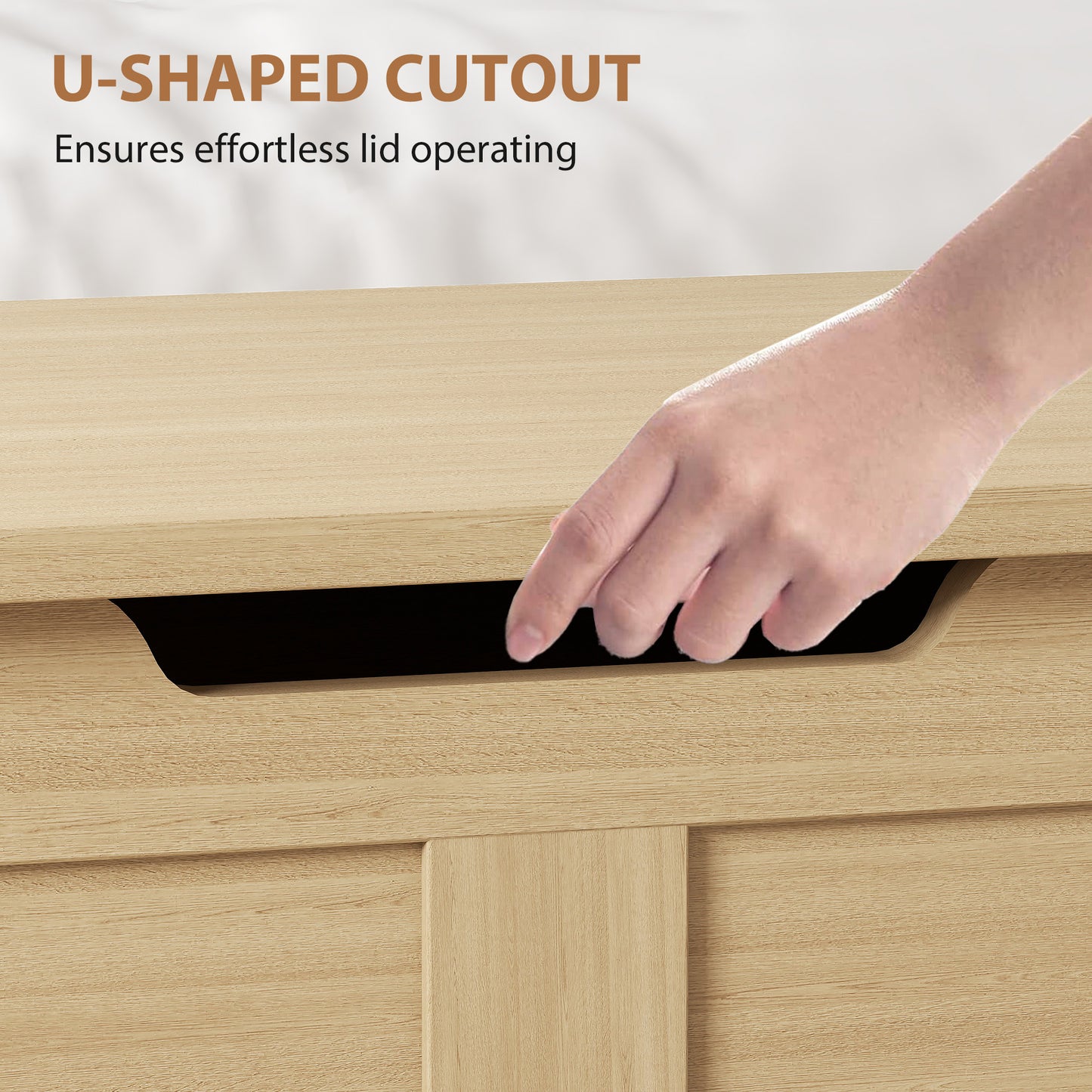 HOMCOM 100L Storage Ottoman Box With Safety Hinges Natural Wood Finish Seat And Storage