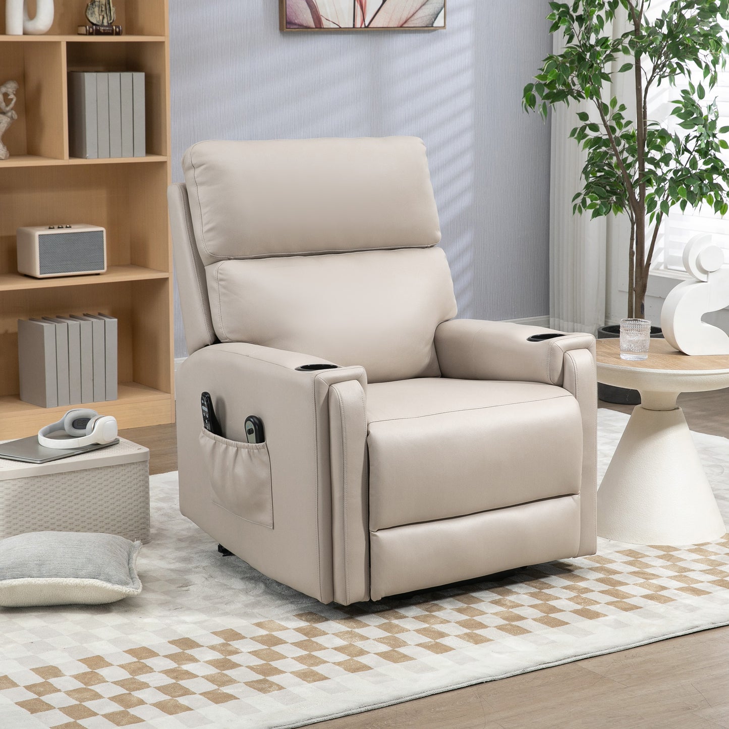 HOMCOM Electric Lift Recliner Chair with Massage, Heating, and Cup Holders - Beige - ALL4U RETAILER LTD