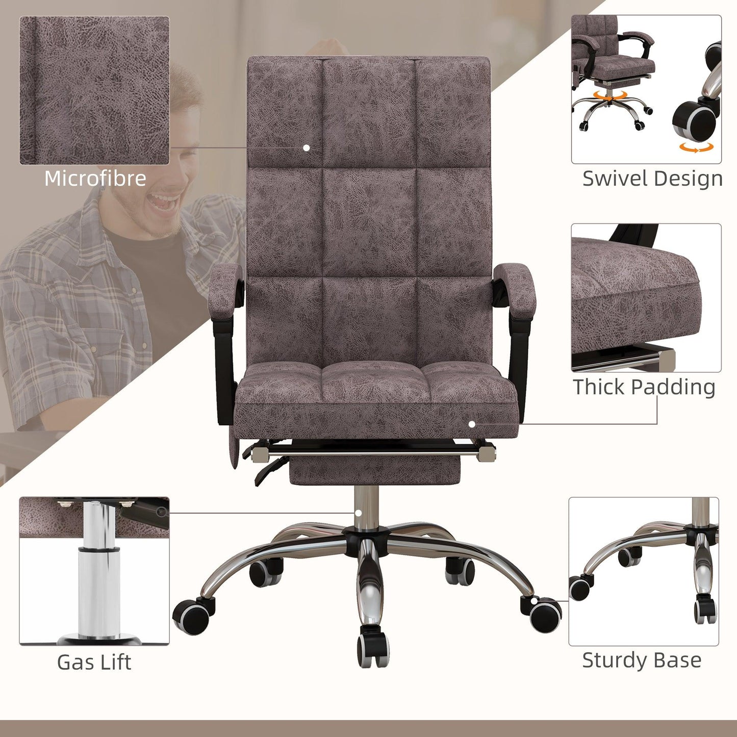 Vinsetto Executive Office Chair with Vibration Massage, Armrests, Charcoal Grey - ALL4U RETAILER LTD