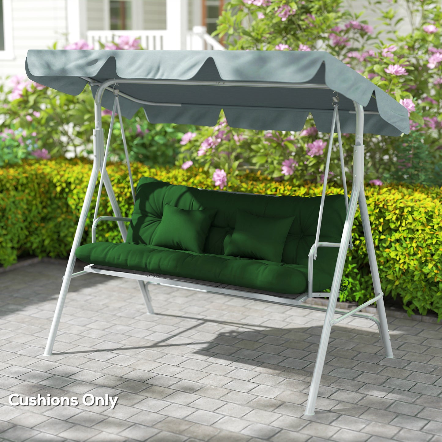 Outsunny Outdoor Seat Cushions With Back Cushion And Two Pillows Water Repellent For 3 Seater Chair Green