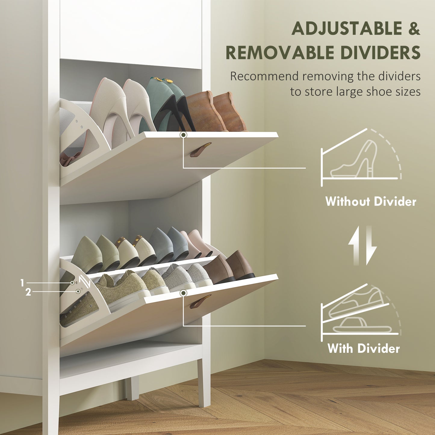 HOMCOM Modern Three Drawer White Shoe Cabinet Slim Storage Unit Holds Up To Twenty One Pairs Of Shoes