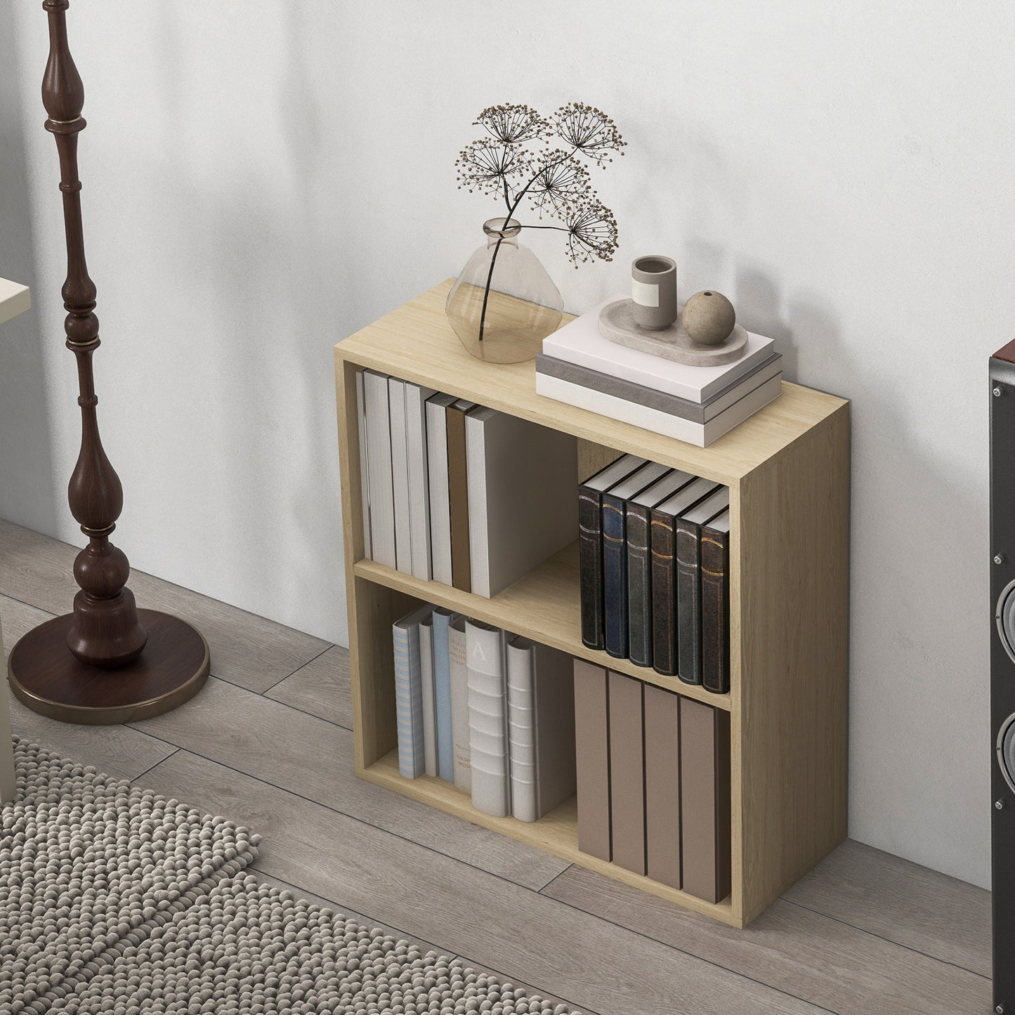 HOMCOM 2 Tier Bookshelf with Adjustable Shelf 2 Compartments for Home Office Living Room Study Natural Finish