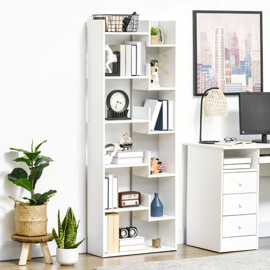 HOMCOM 6-Tier Freestanding Bookshelf - Decorative White Storage Shelves for Home Organization