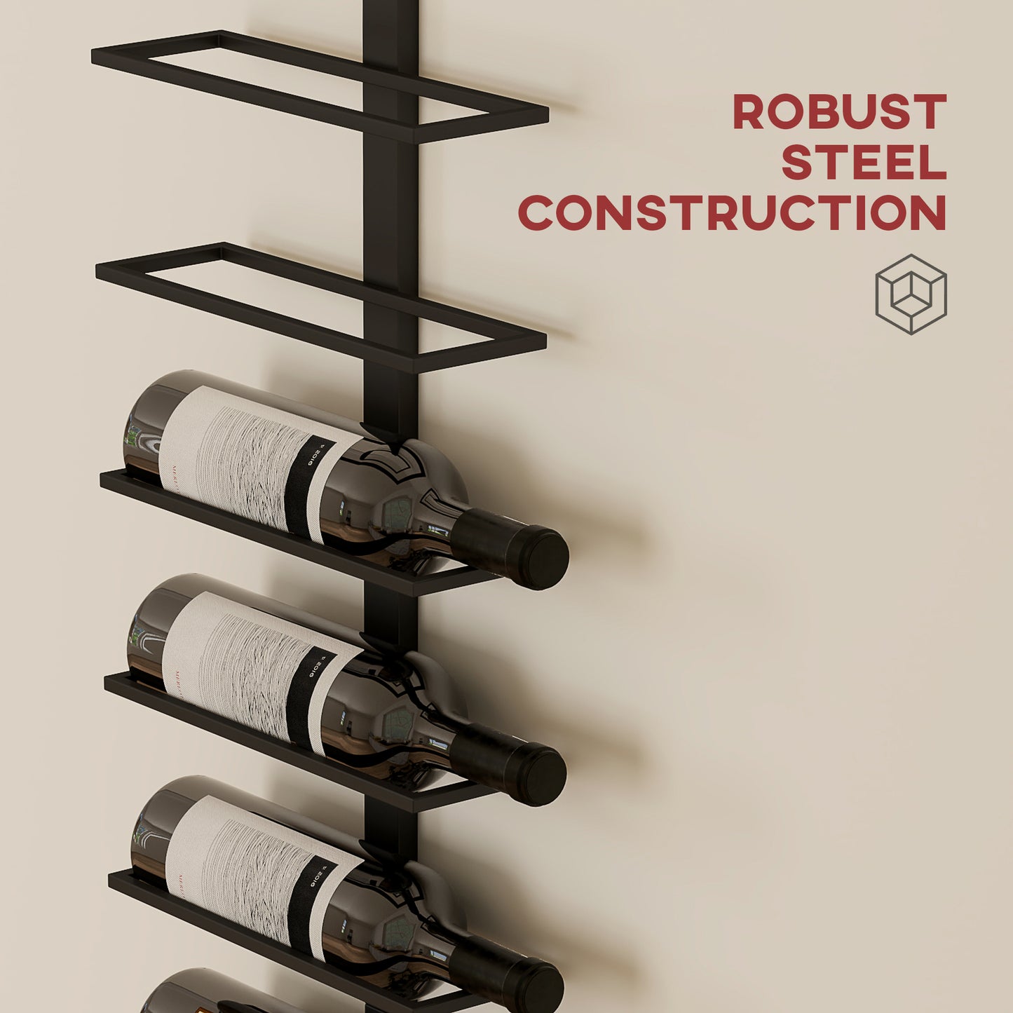 HOMCOM Wall Mounted 10 Tier Metal Wine Rack Display Storage Holder for Kitchen Dining Room Bar Cellar Black
