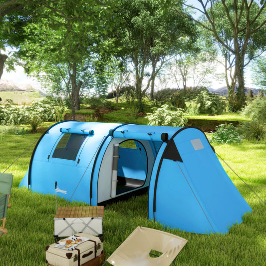 Outsunny 4-Person Waterproof Family Camping Tent with Living Area, Portable Sky Blue Design - ALL4U RETAILER LTD