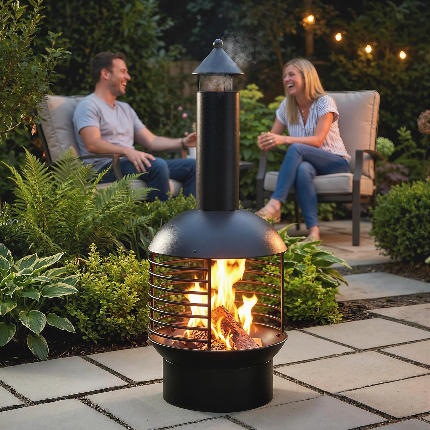 Outsunny Chimney Fire Pit Portable Wood Burning Outdoor Fireplace With Poker Charcoal Grid For Garden Patio Black