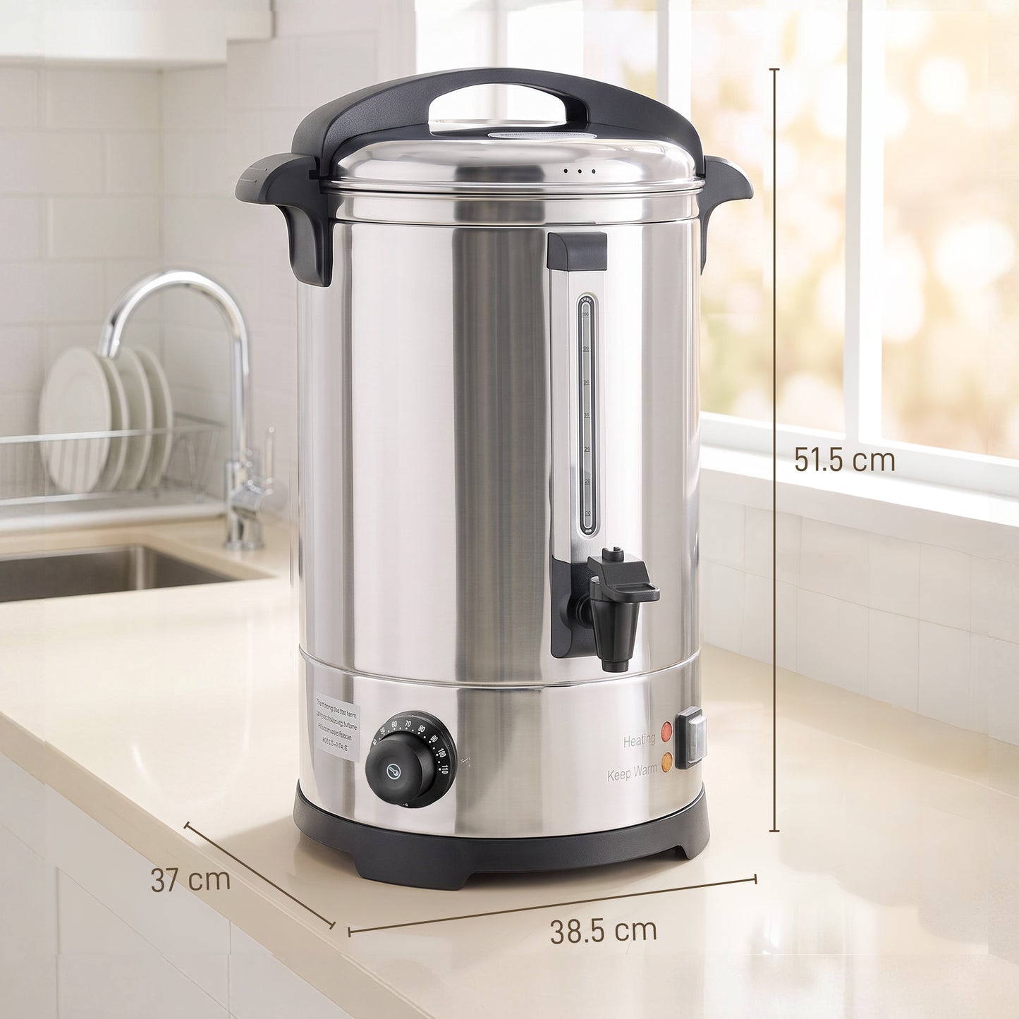 HOMCOM 13L Catering Urn 2500W Stainless Steel Hot Water Boiler With Thermostat Keep Warm Function And Easy Pour Tap