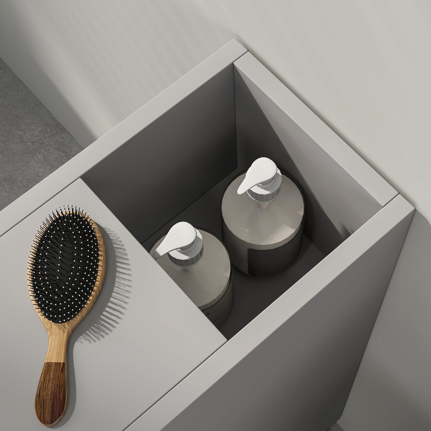 Kleankin Slimline Bathroom Storage Cabinet Grey With Top Drawer And Two Open Compartments
