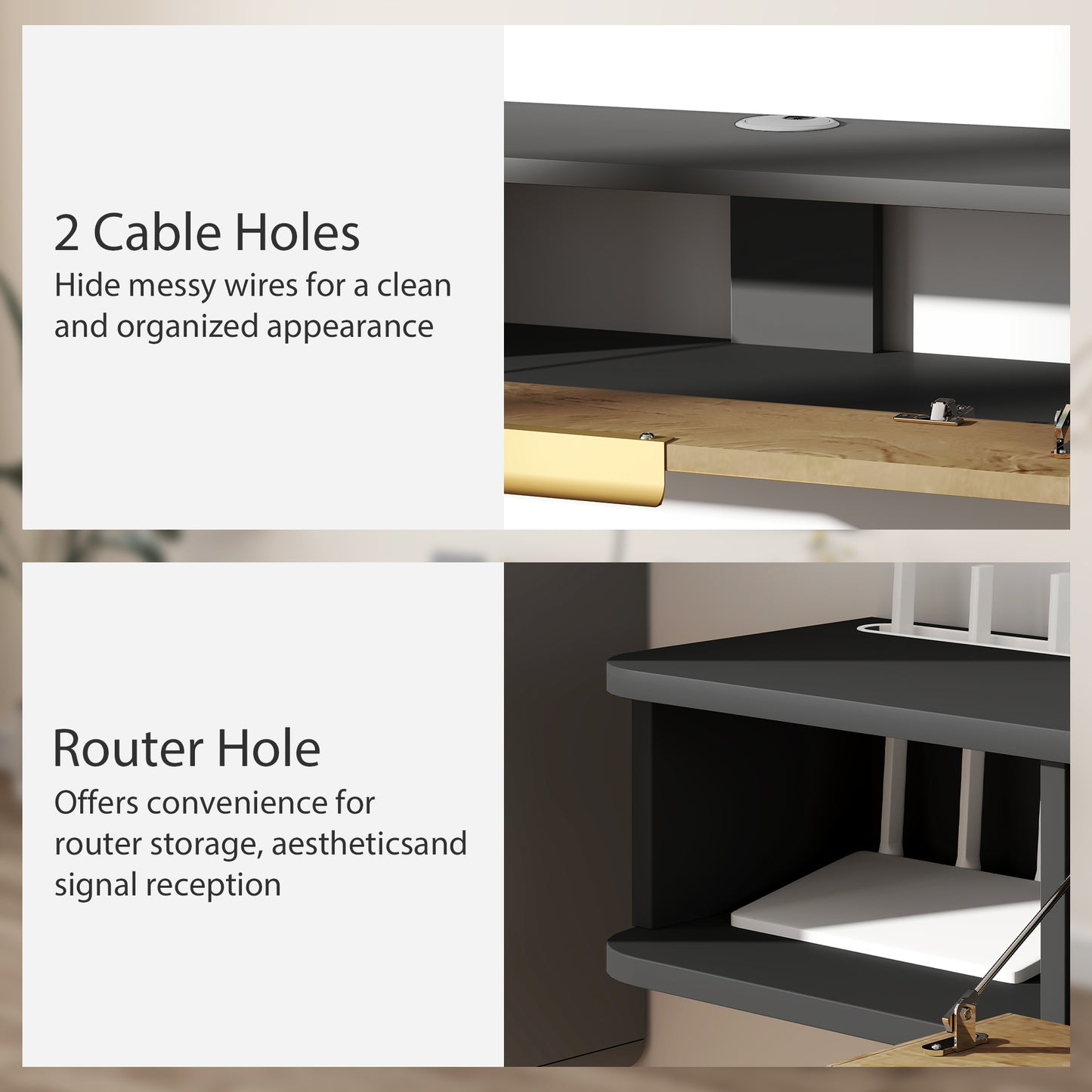 HOMCOM 120 Cm Floating TV Stand With Storage Charcoal Grey Wall Mounted Cable Management Console For Modern Living Rooms