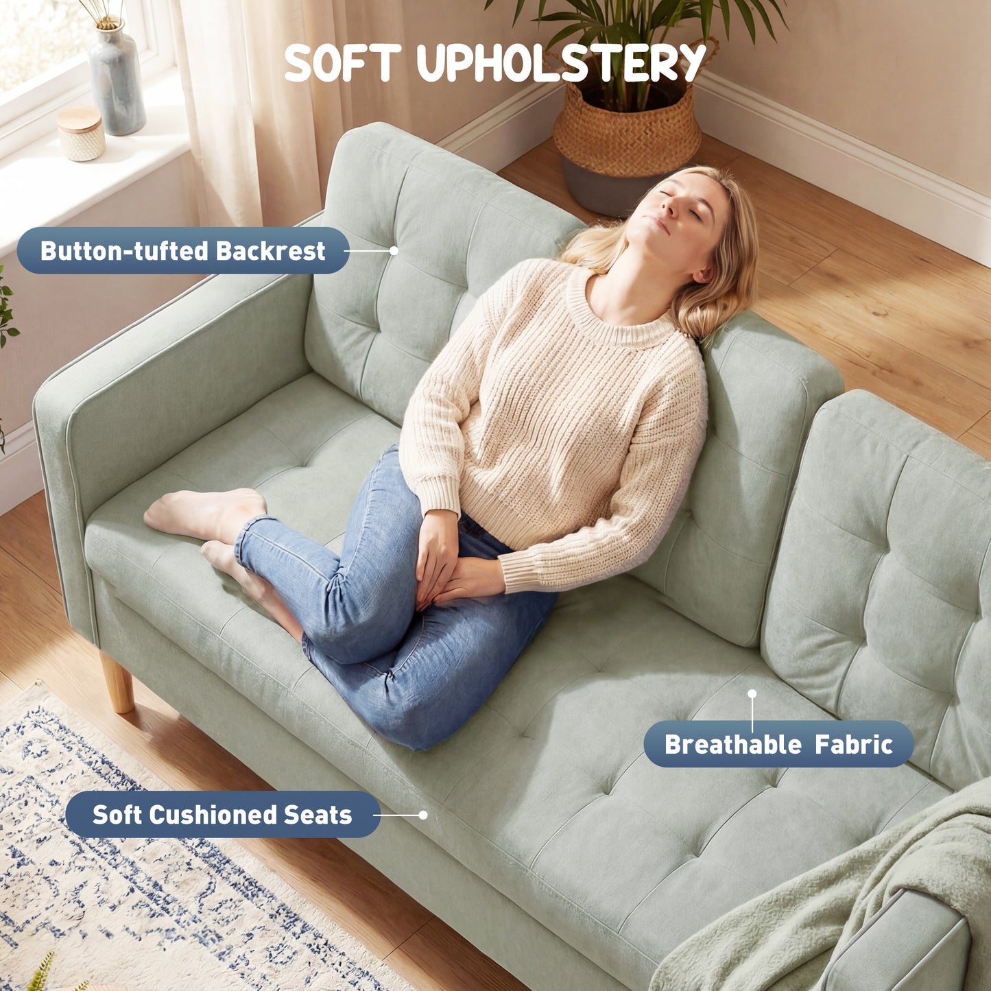 HOMCOM 3 Seater Sofa With Hidden Storage And Wood Legs 169cm Light Grey Upholstery For Living Room