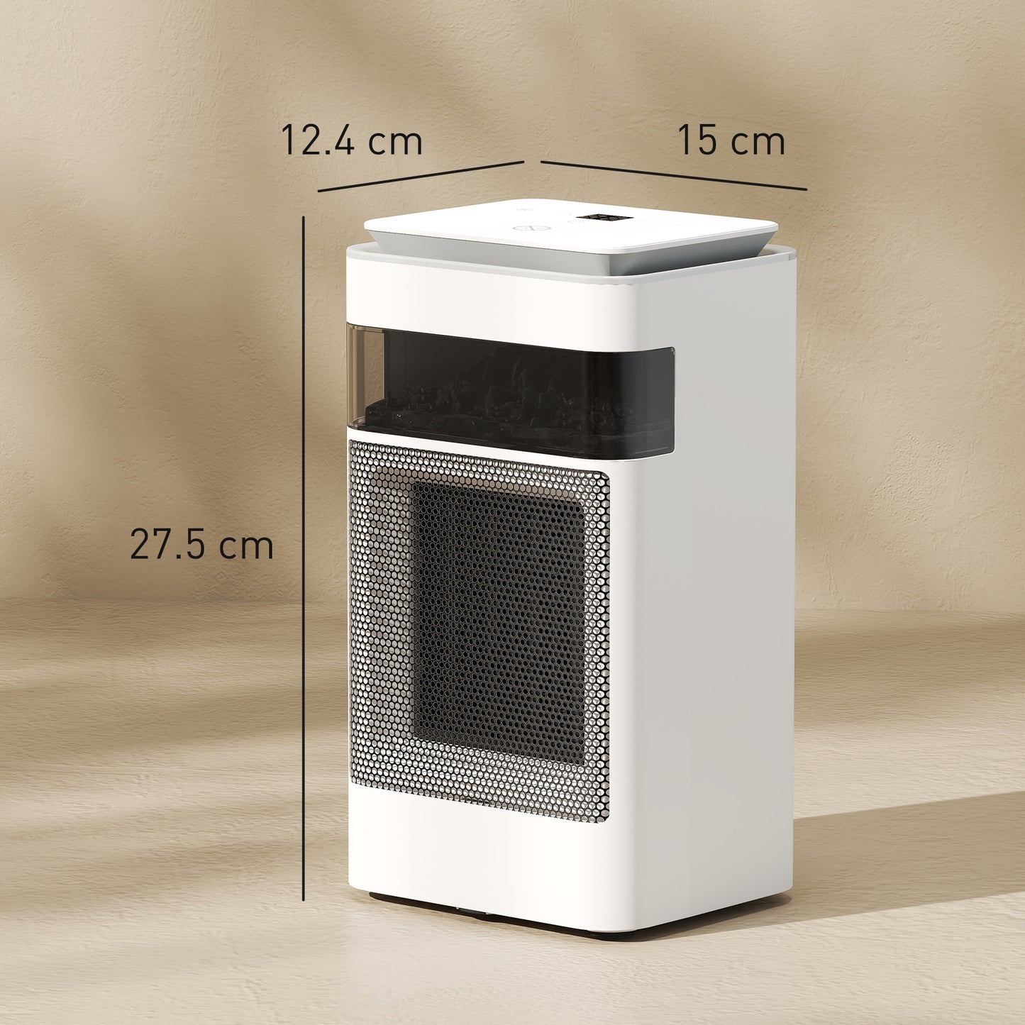 HOMCOM Ceramic Electric Heater 1500W With 3 Modes 24H Timer Flame Effect Oscillation For Bedroom White