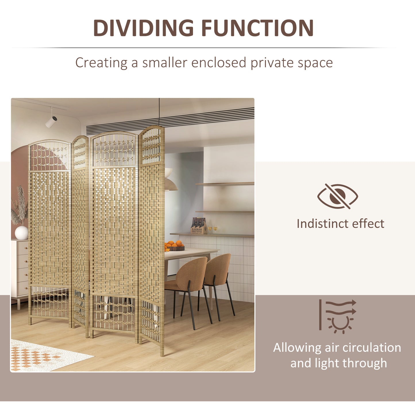 HOMCOM 4 Panel Folding Room Divider Privacy Screen Paravent Partition For Living Room And Bedroom Natural Wood Finish