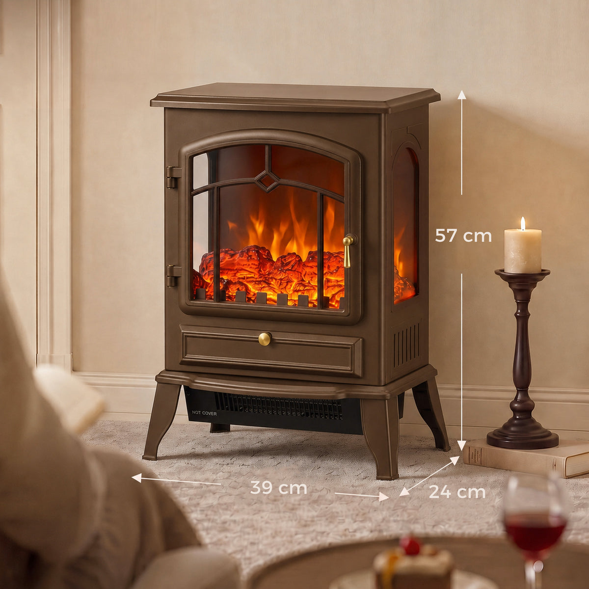 Homcom Electric Fireplace Stove 3 Sided Freestanding Heater with 3D Flame