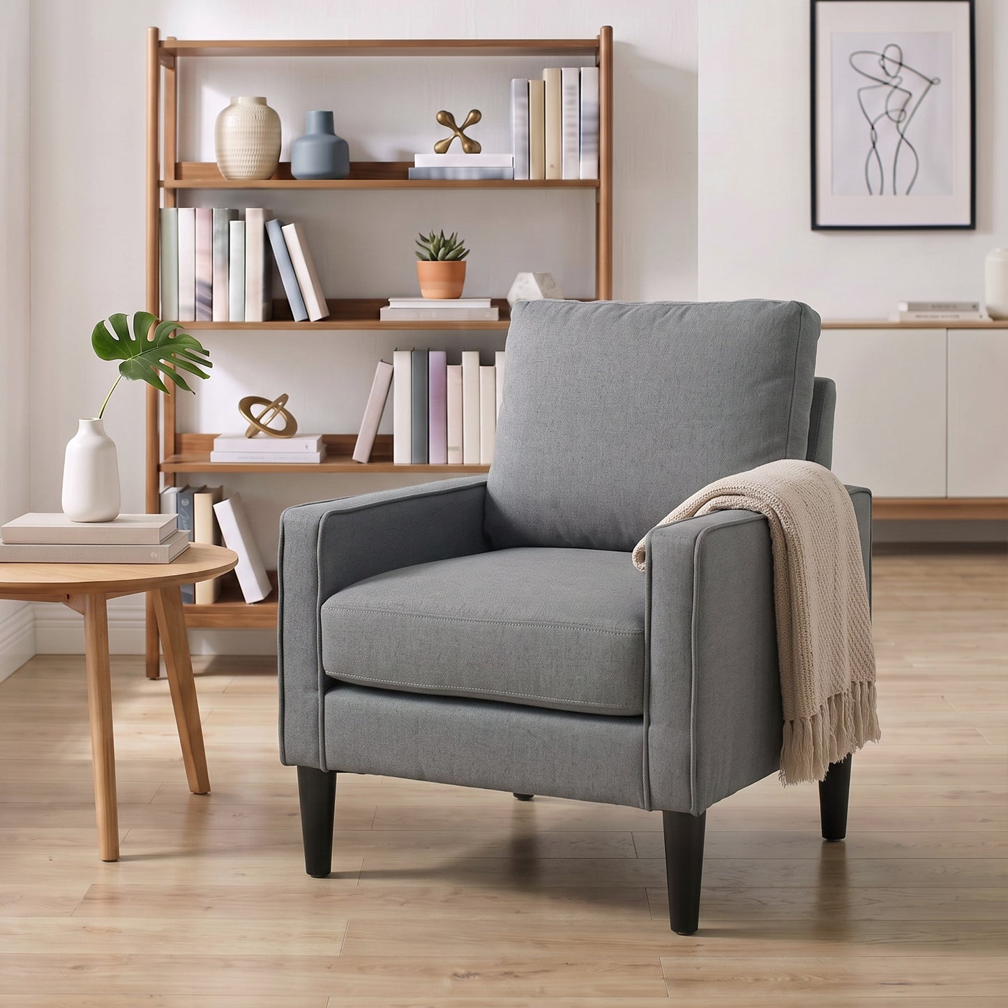 HOMCOM Linen Accent Chair Dark Grey Spring Cushion Living Room