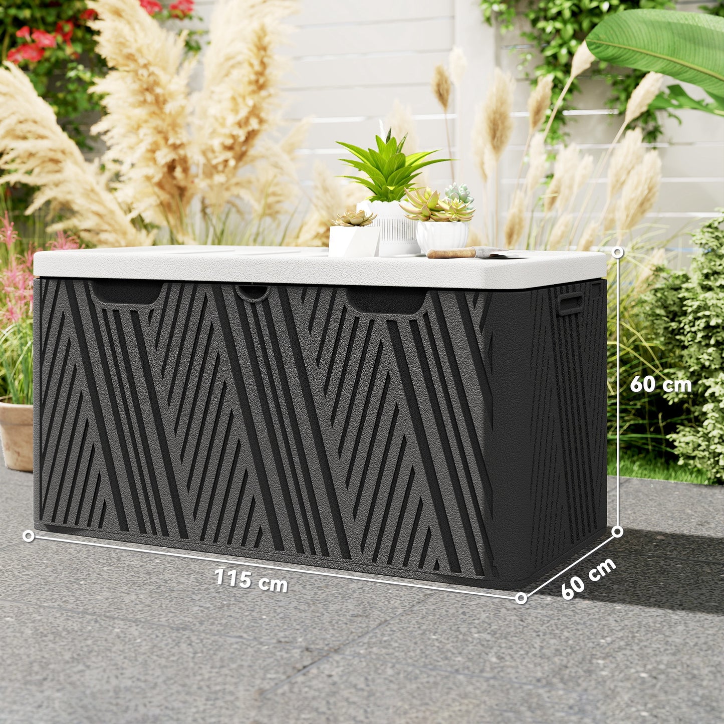 Outsunny 380L Waterproof Outdoor Storage Box With Lockable Lid Black For Garden Tools And Patio Supplies