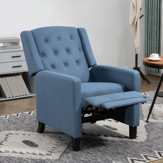 HOMCOM Button Tufted Microfibre Cloth Recliner Armchair for Living Room, Blue - ALL4U RETAILER LTD