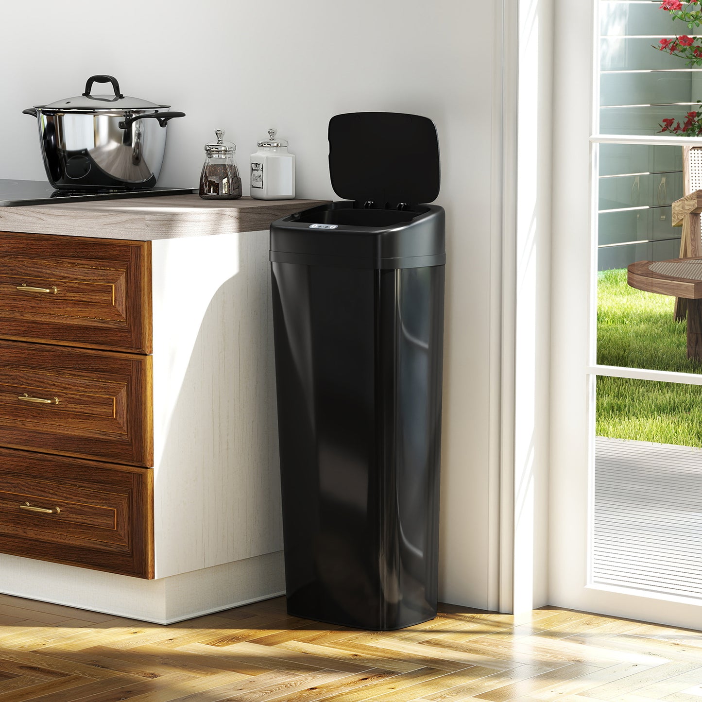 HOMCOM 50L Stainless Steel Sensor Bin Black With Auto Open Lid And Manual Stay Open