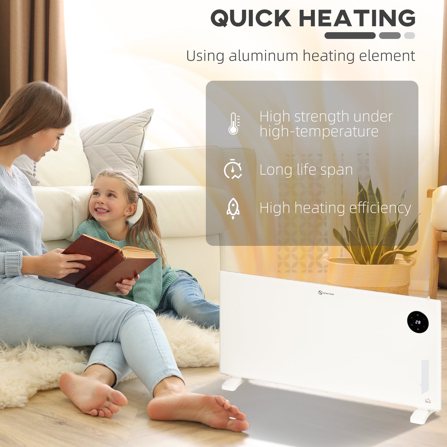 HOMCOM 2000W Electric Convector Heater Freestanding Or Wall Mounted With Adjustable Thermostat Timer White