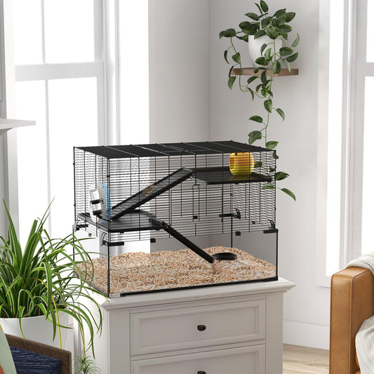 PawHut 3-Tier Hamster Cage with Glass Bottom and Accessories - ALL4U RETAILER LTD