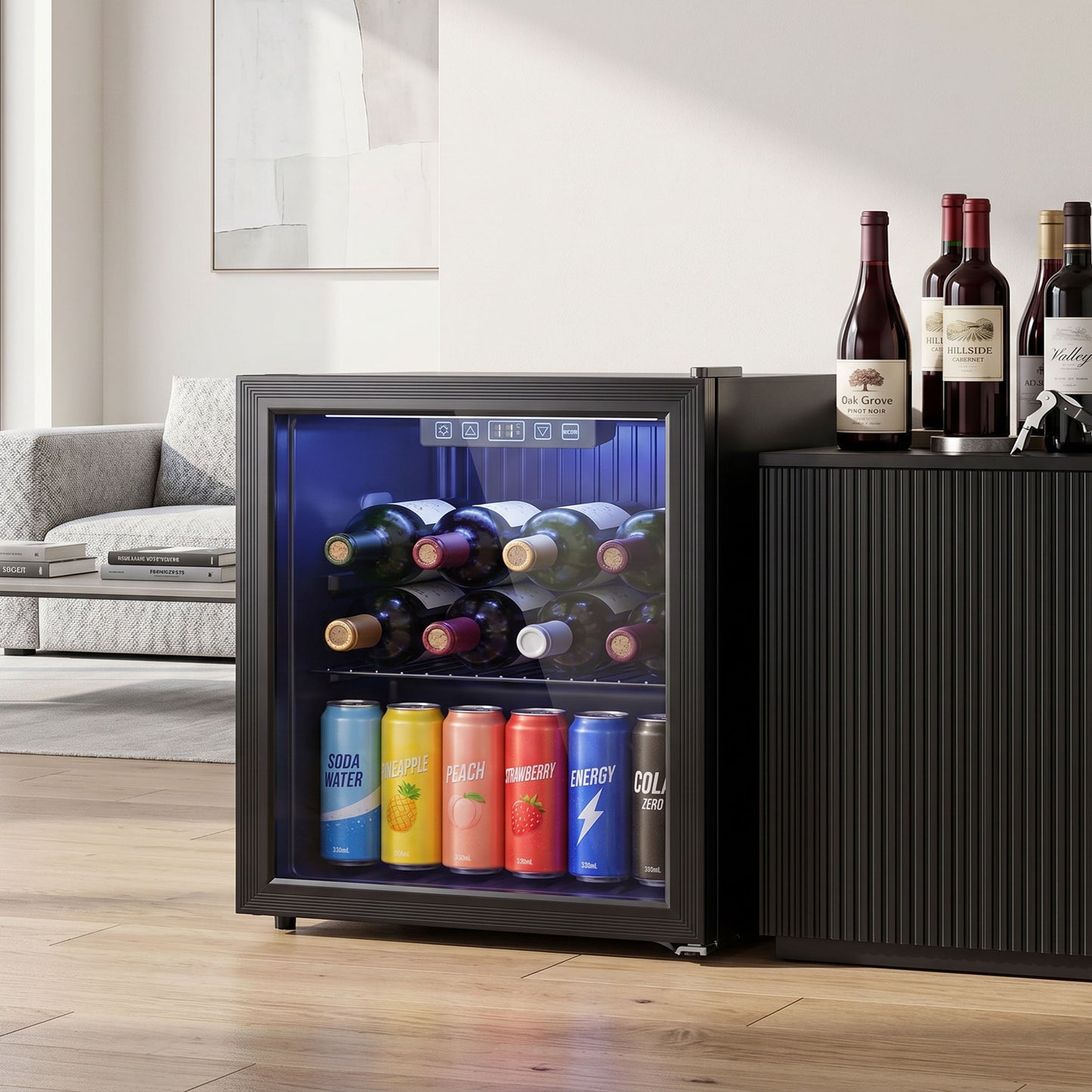 HOMCOM 50L Drinks Fridge 48 Can Under Counter Freestanding Beer Fridge With LED Light