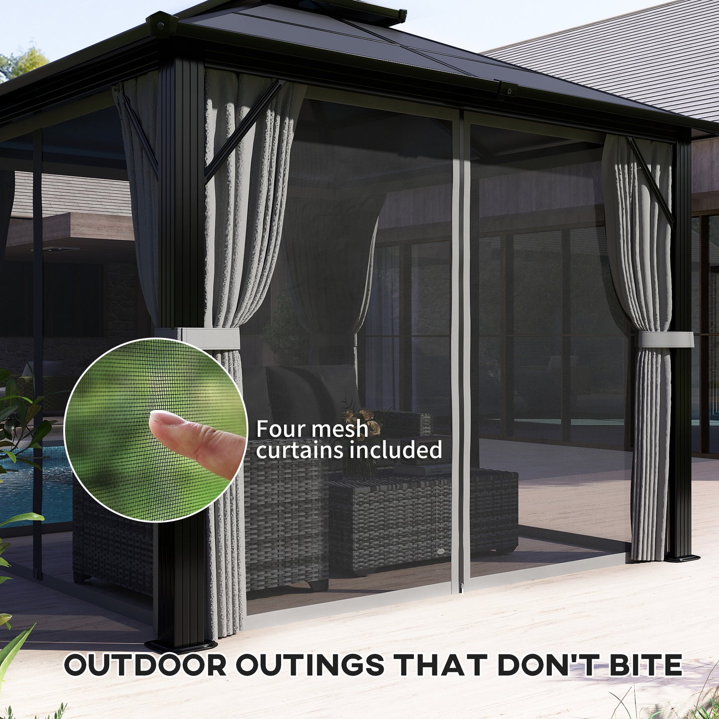 Outsunny 3x3m Hardtop Gazebo With UPF30 Polycarbonate Roof Aluminium Frame Garden Pavilion Mosquito Netting